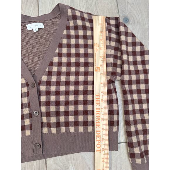 LA Hearts by PacSun Women’s Brown and Cream checkered cropped cardigan - Picture 2 of 6